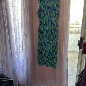 Sleeveless Green and Blue Sheath Midi Dress for Cocktail